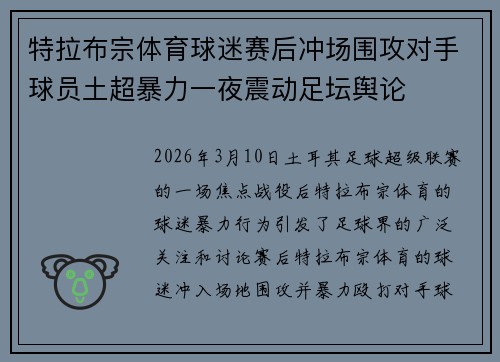 特拉布宗体育球迷赛后冲场围攻对手球员土超暴力一夜震动足坛舆论 特拉布宗体育球迷赛后冲场围攻对手球员土超暴力一夜震动足坛舆论